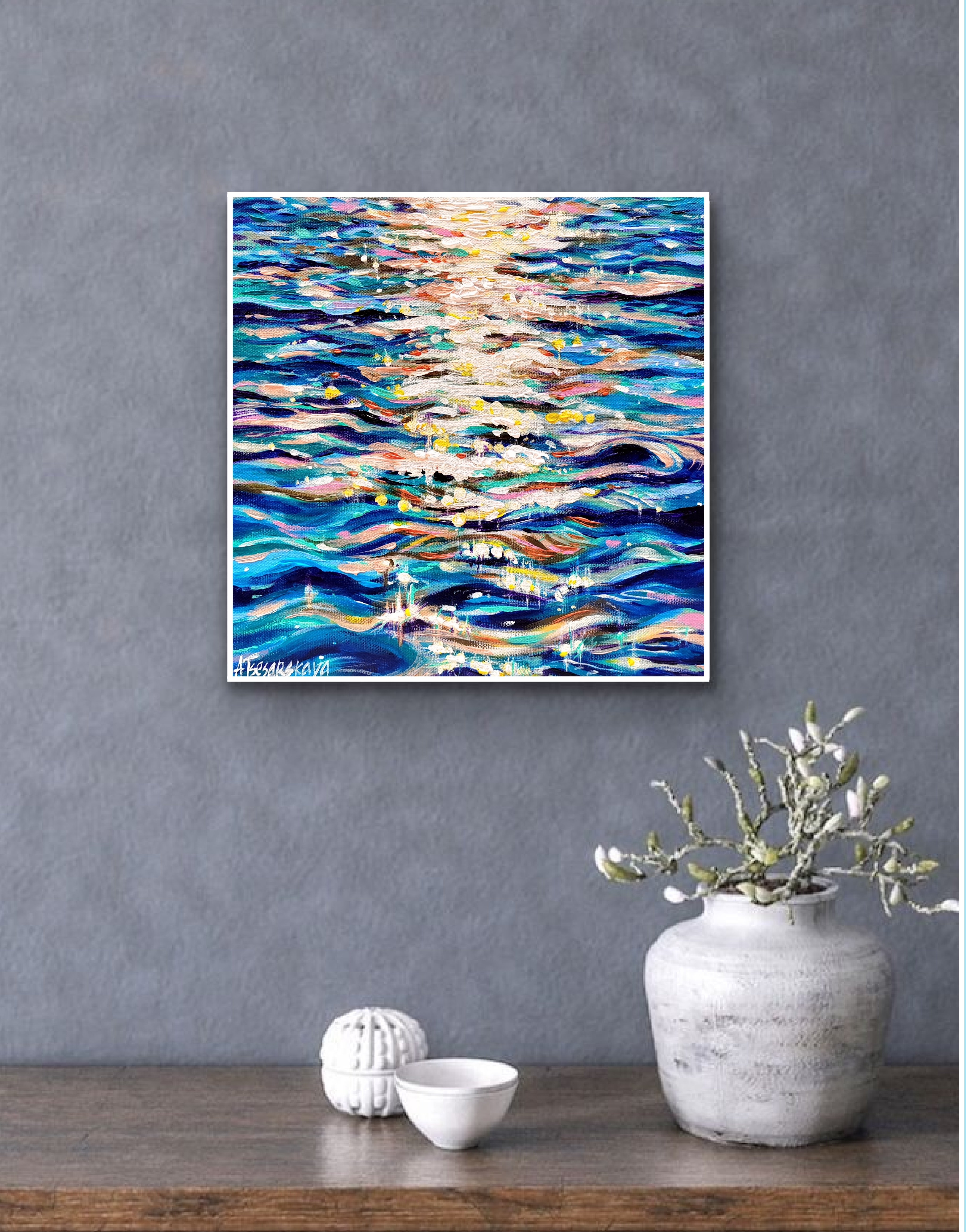 Shine - colorful sea painting 30×30 ×3,5
