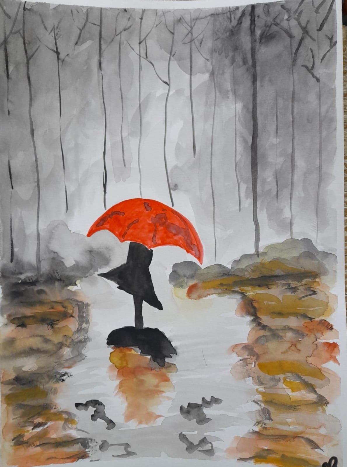 Mujer con paraguas rojo, Otros, Dibujos, comprar arte original