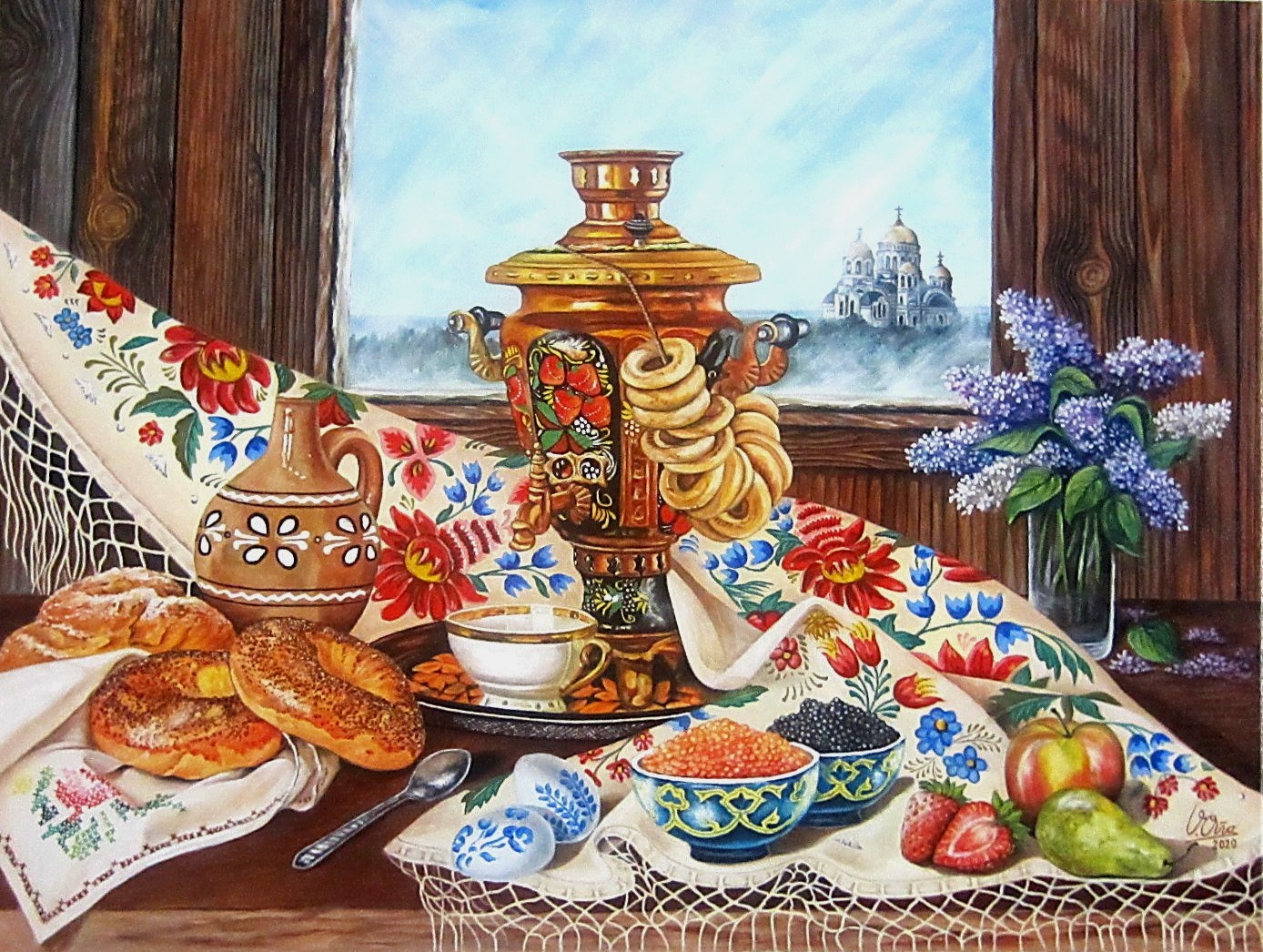 Russian still life with samovar