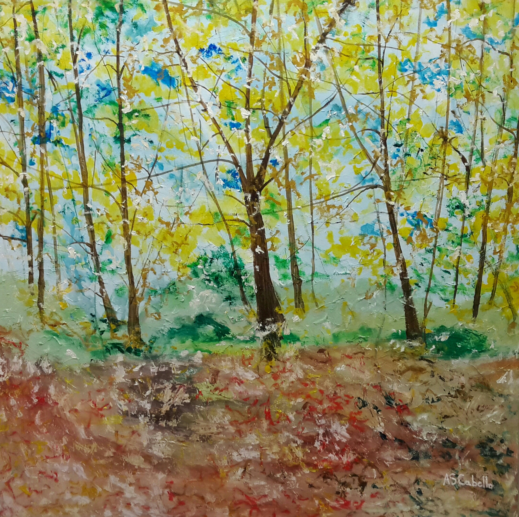 The forest of yellow leaves 120X120 CM.