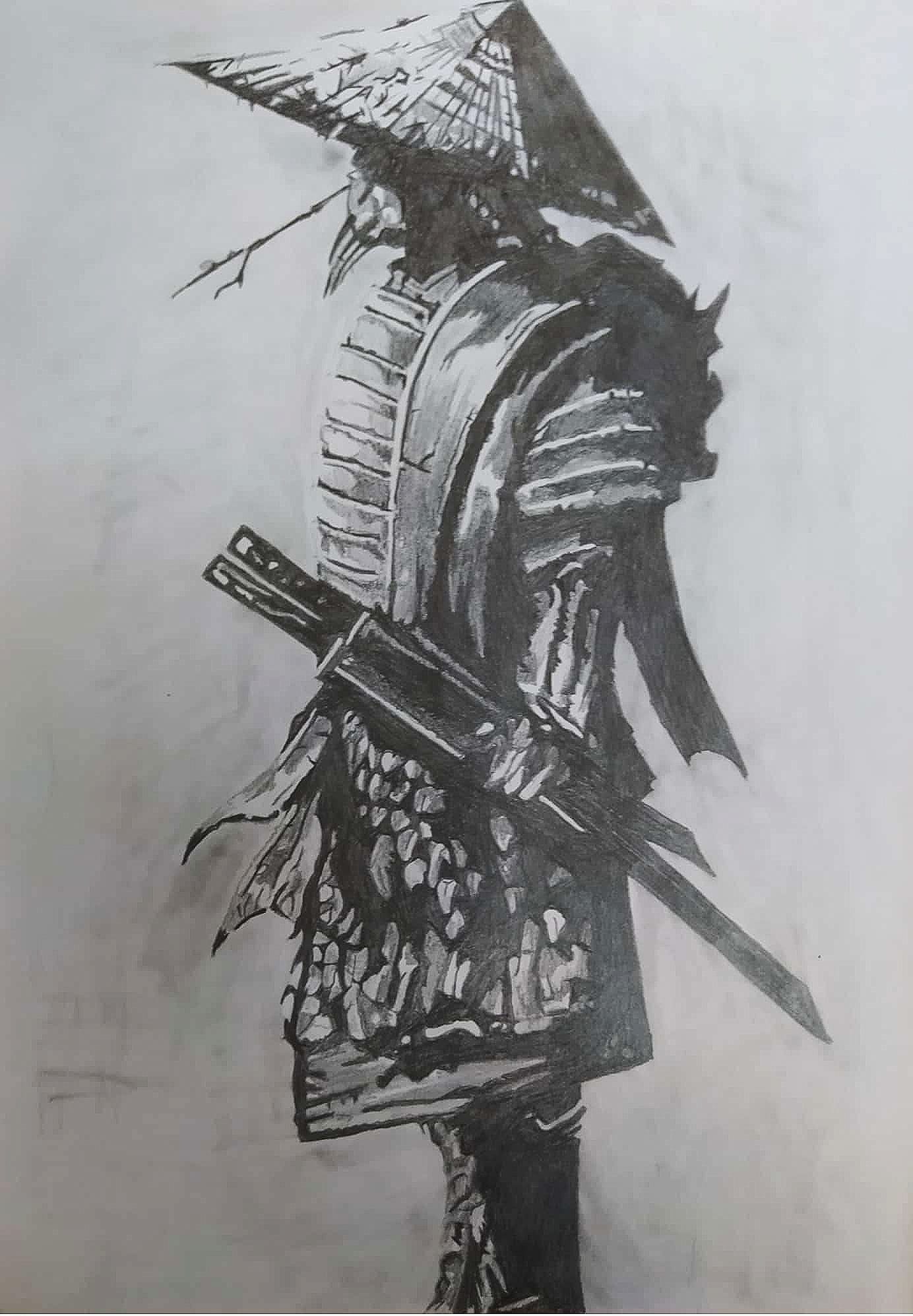 Samurai, Lápiz, Dibujos, comprar arte original