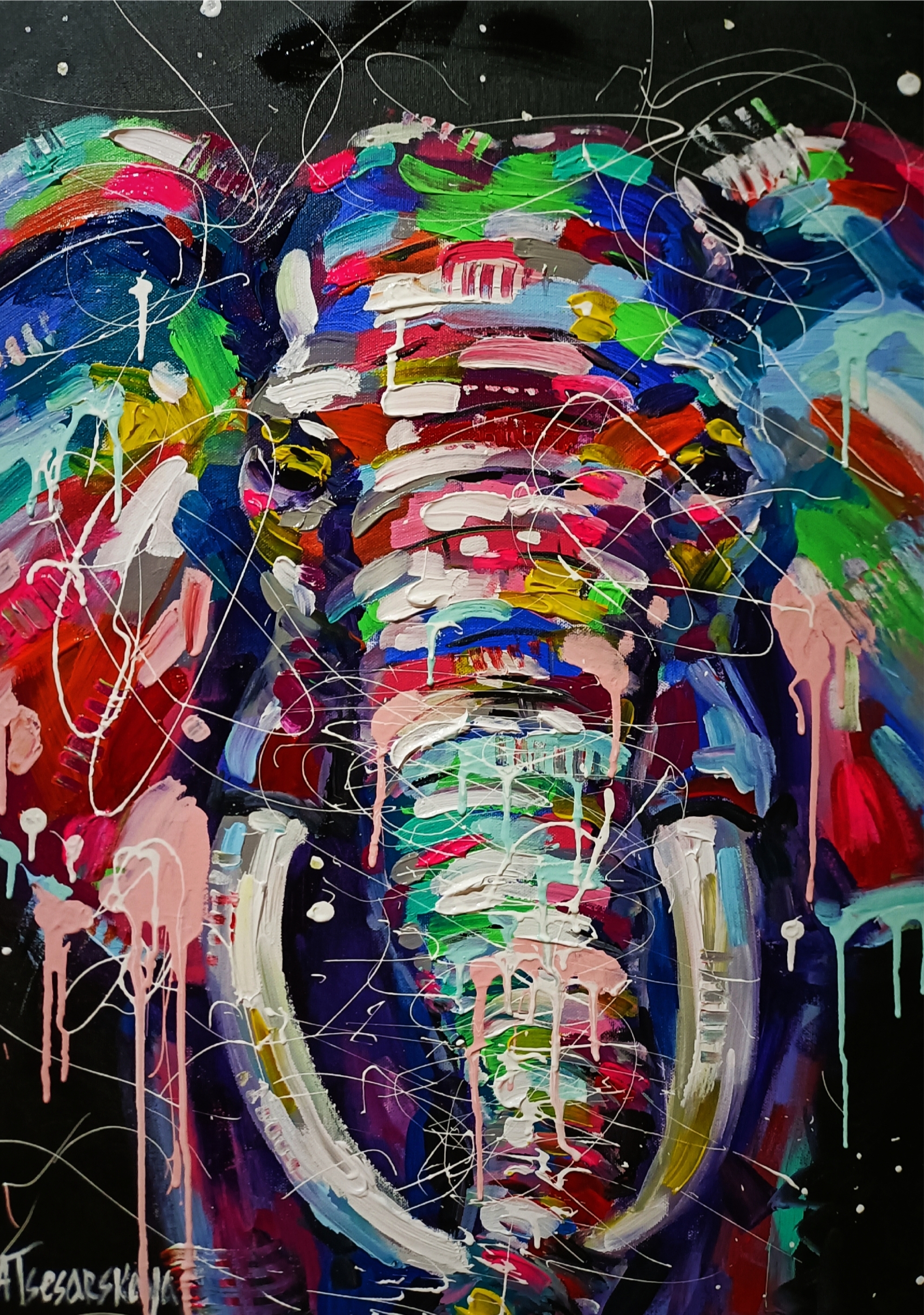 Elephant- colorful animal portrait 50×70