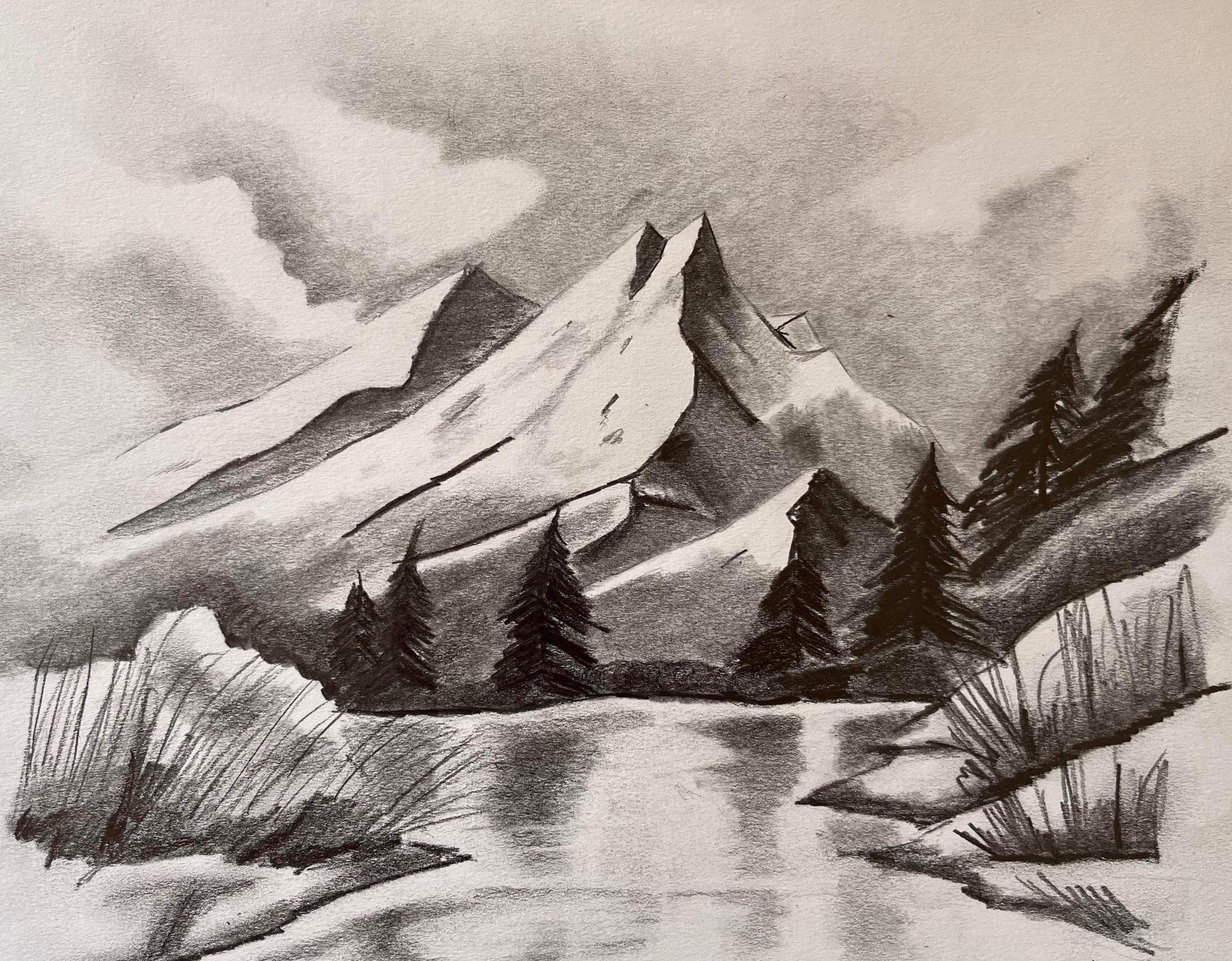 Pencil Landscape Drawing Print Realistic Water Landscape Pencil Trees  Drawing Nature Sketch Art Print Mountain River Waterscape - Etsy Finland