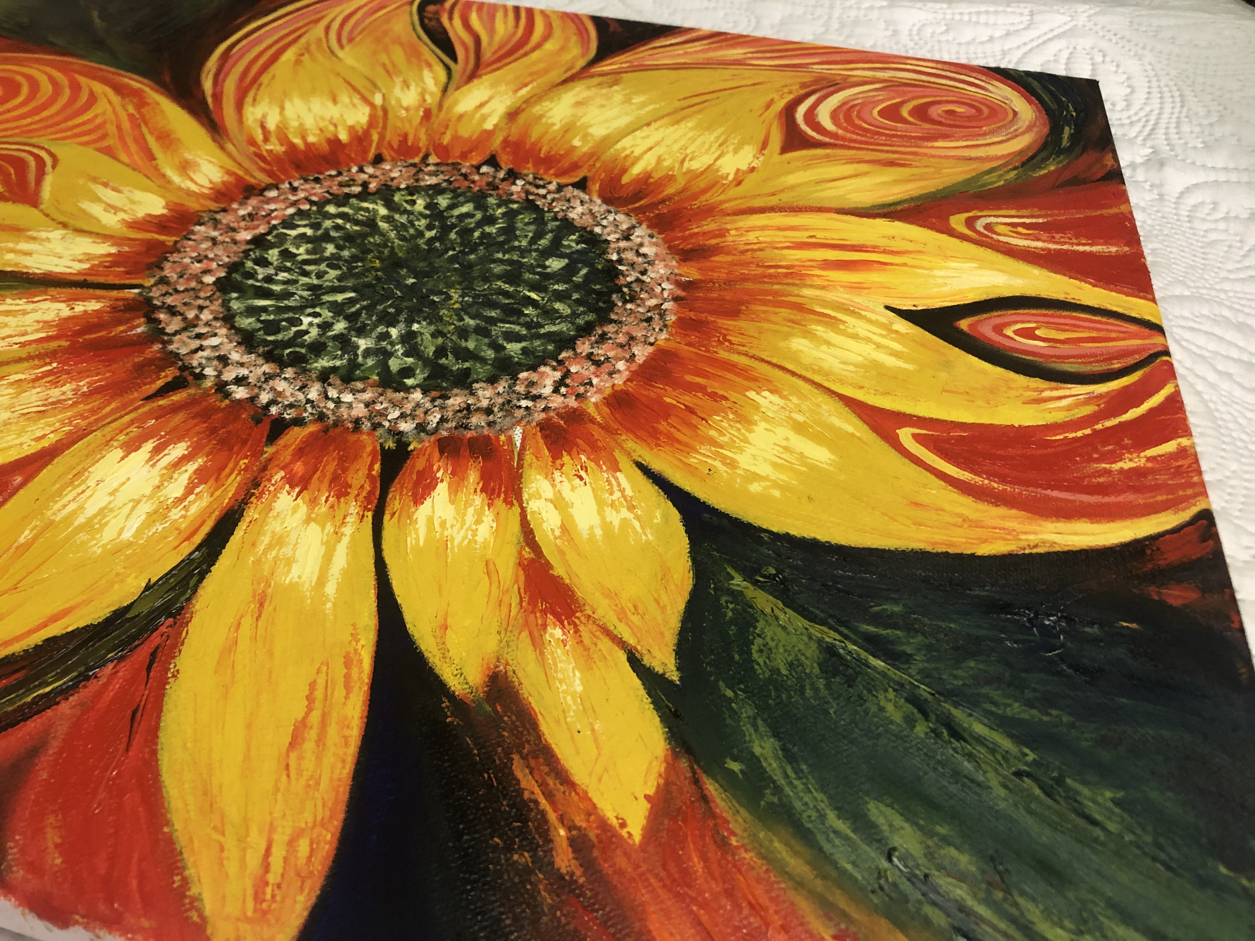 My first sunflower, original painting, Oil on Canvas, buy paintings