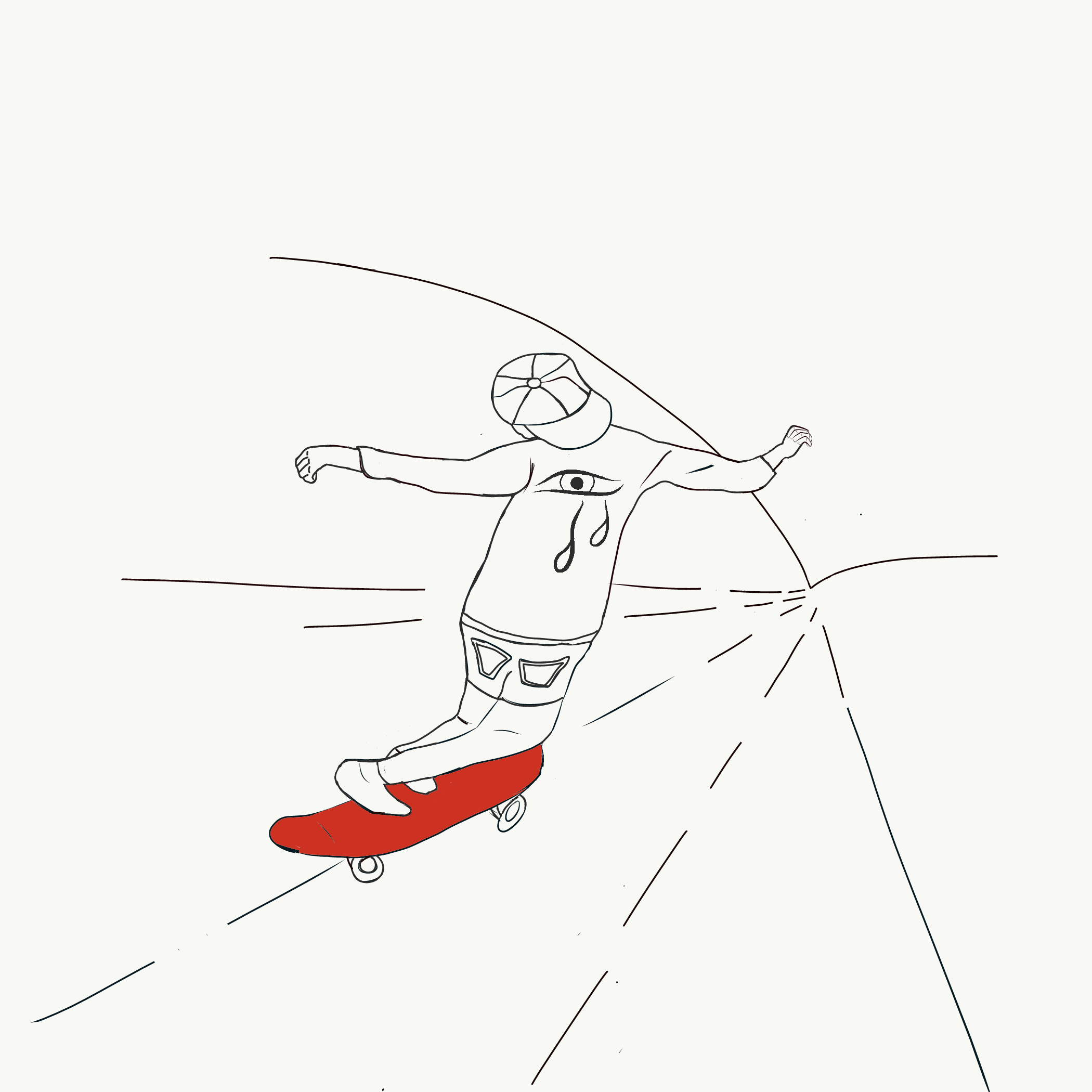 Barefoot and happy skater (skateboarder)