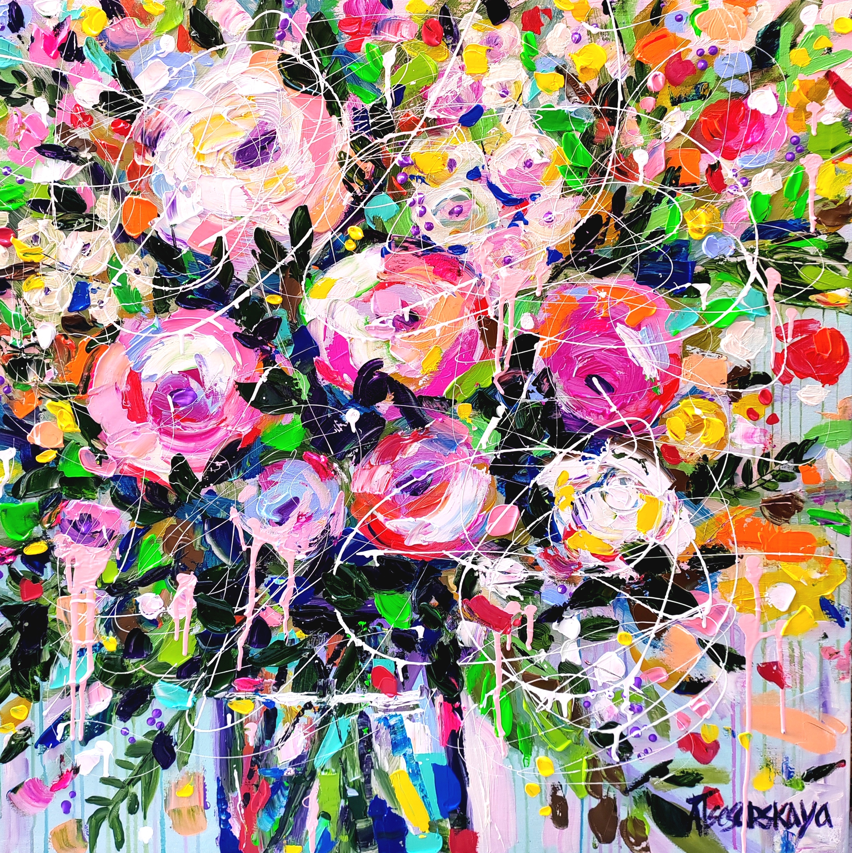 Colorful summer flowers in vase 80×80×3,5