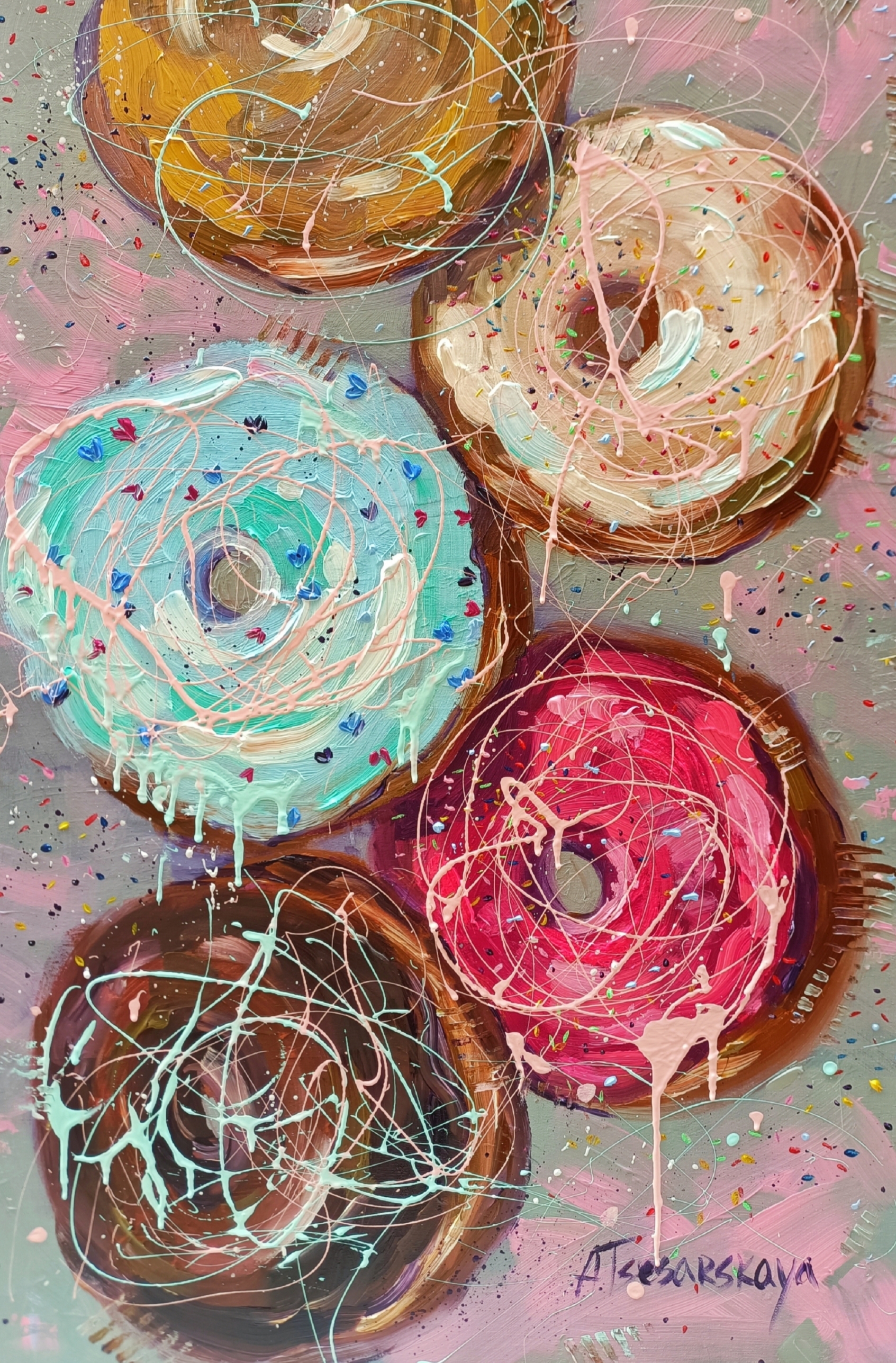 Love in the air (Donuts) food painting 90×60
