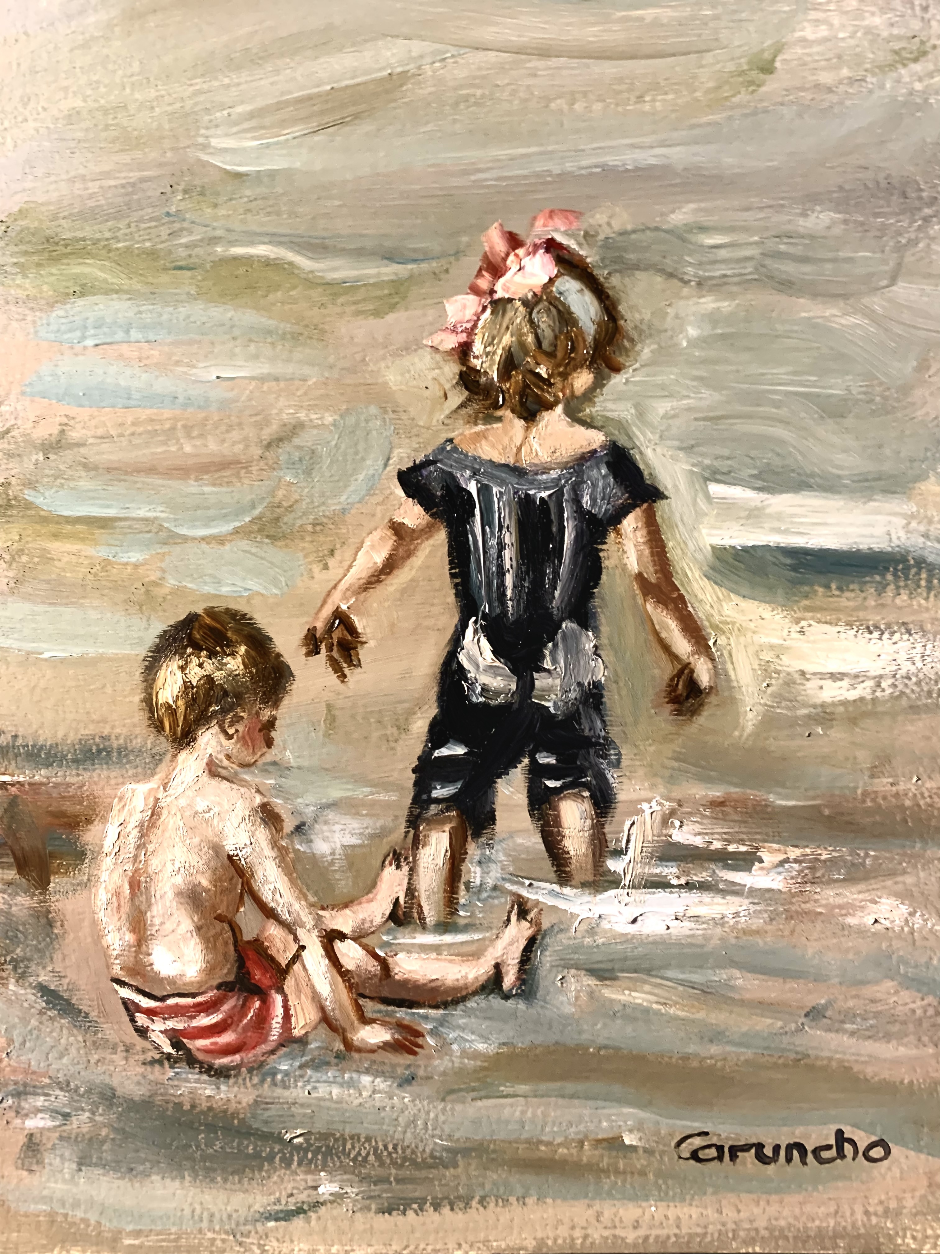 Two children in the sea