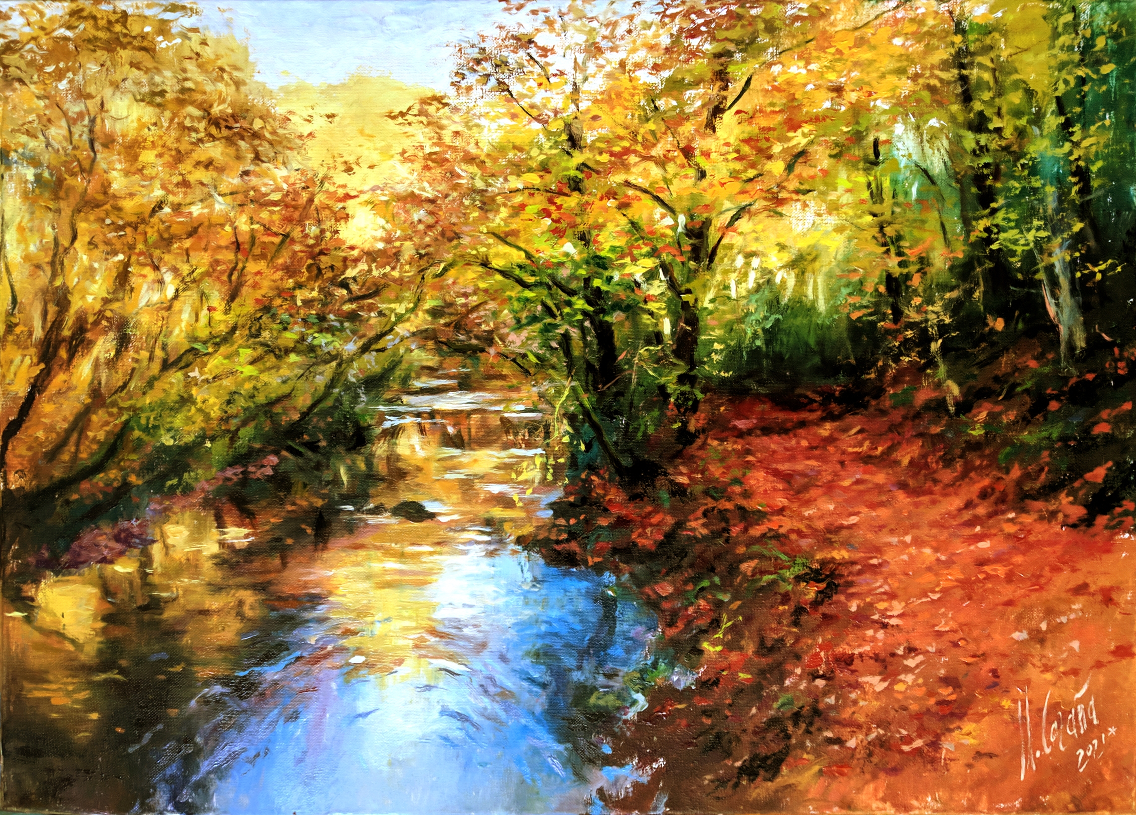 Sierra de Aralar. Country Scenery Oil Paintings - Tree Oil Paintings - Oil Painted Autumn Landscapes