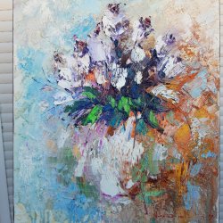 Cuadro al Óleo sobre lienzo"Rosas Blancas" 60x50cm ,Arte abstracto ,decoracion para casa.Lienzo de alta calidad,decoración para pared
