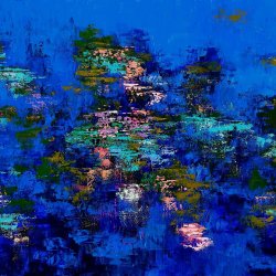 NENUPHARS IN A DEEP BLUE- 130x90cm