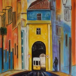 Tram in a Lisbon tunnel - Paintings of cities of the world