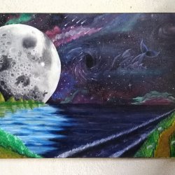 Universo marítimo con la luna fusionada en la tierra