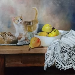 cat and pears