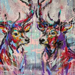 Wild LOVE in winter - deer painting 101×76