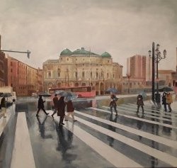 Nº 48 - THE ARENAL AND THEATER ARRIAGA RAINING (OIL 73x60)