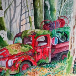 Abandoned fire truck in the forest