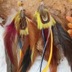 Natural feather earrings with jasper