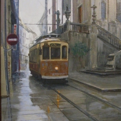 Tram in the rain
