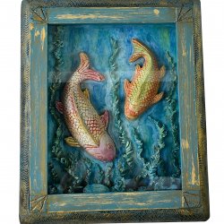 Rustic Painting High Relief Japanese Koi Patina
