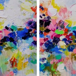 Abstract dreams - colorful diptych 40×80