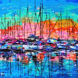 Sunset with sailboats 100×70×3,5