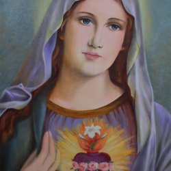 Inmaculado corazón de María, Óleo sobre lienzo, pintura multicapa. Immaculate Heart of Mary, Oil on canvas, multilayer painting.