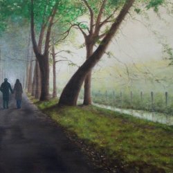 COUPLE WALKING WITH FOG (Oil on canvas- 73x50) .jpg