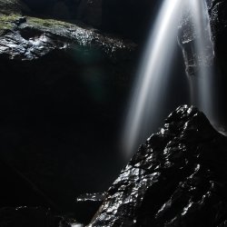 Waterfall inside a cave.