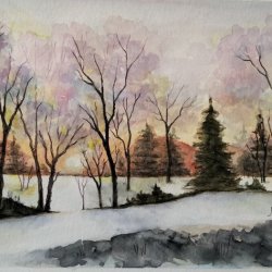 Original Painting Sunset Landscape
