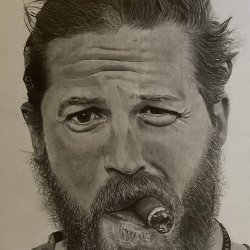 Hyperrealistic drawing of tom hardy