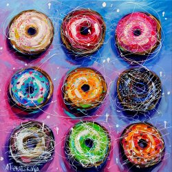 Donuts dessert - colorful donuts painting 80×80×3,5