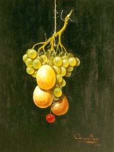 HANGED GREEN GRAPES AND PLUMS