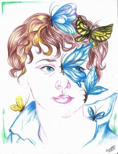 Niño con mariposas