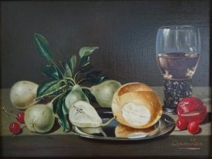 TRAY, PEARS AND BREAD