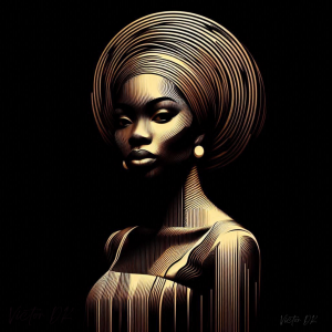 Reina Adalia. Mujer preta con yoruba en gama de marrones, fondo negro, arte digital.