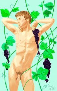 Young man among grapes