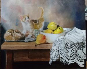cat and pears