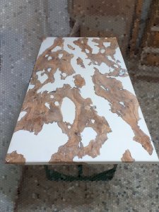 Epoxy resin table with olive wood