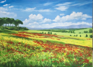 Landscape with poppies and pines