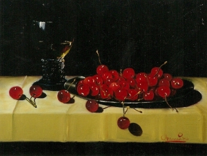 DISH WITH CHERRIES AND CUP