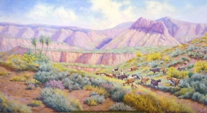 LANDSCAPE OF THE TABERNAS DESERT, SHEPHERD WITH HIS FLOCK. ALMERIA