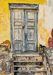 door with cat