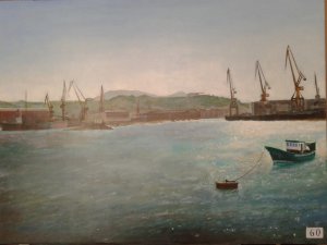 Nº 60 - THE RIA WITH CRANES AND FISHING BOAT WITH BUOY (OIL 81X60)