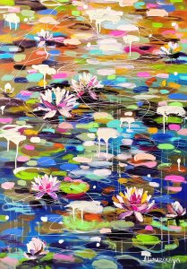 Sunset with Water lilies 92×65