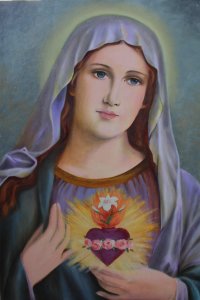 Inmaculado corazón de María, Óleo sobre lienzo, pintura multicapa. Immaculate Heart of Mary, Oil on canvas, multilayer painting.