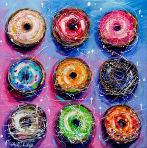 Donuts dessert - colorful donuts painting 80×80×3,5
