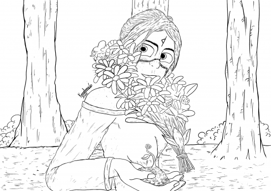 woman in flowers