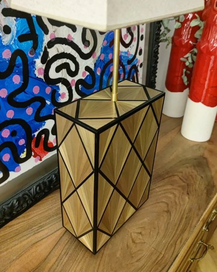 Lámpara marquetería de paja Art-Decó