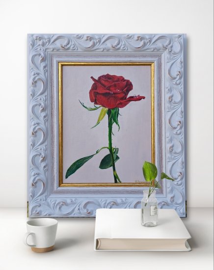 Realistic oil painting rose WITH FRAME INCLUDED